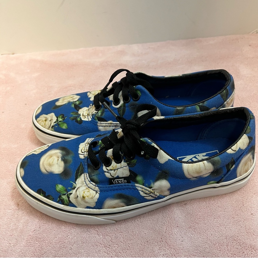 Vans Floral Blue Sz 8.5 Lace Up Low Top Shoes